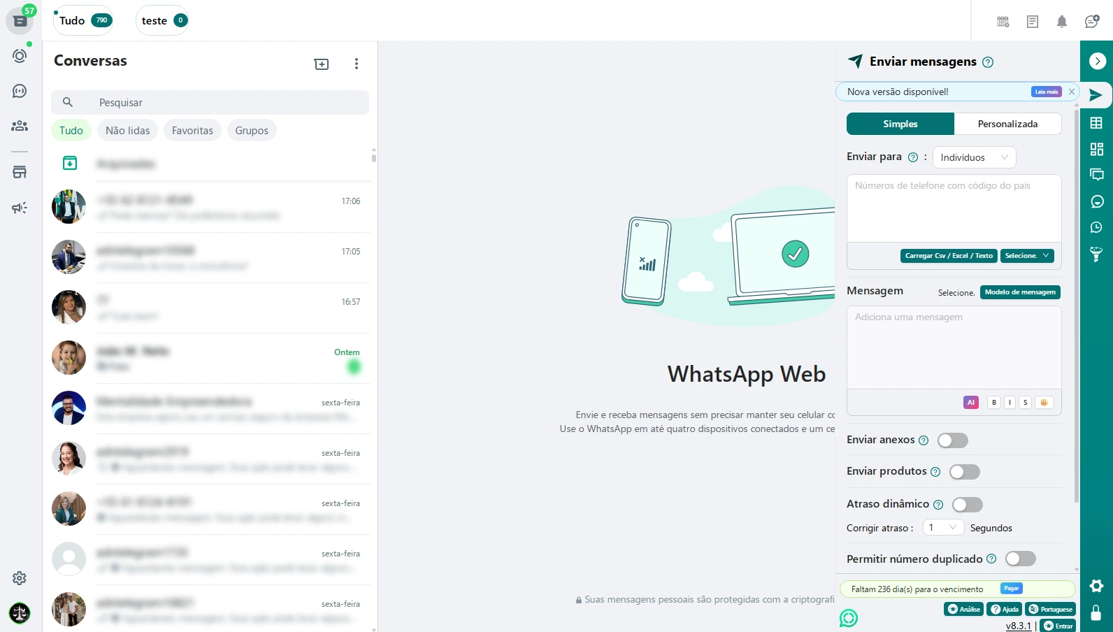WhatSender PRO Dashboard Interface